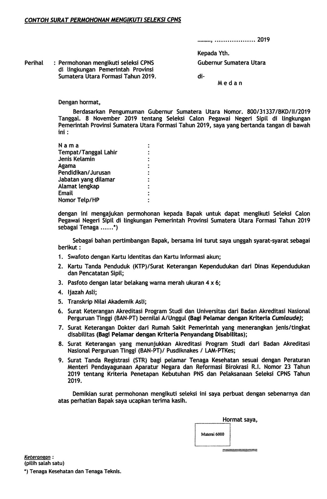 Detail Contoh Surat Lamaran Cpns Tapanuli Utara Nomer 30