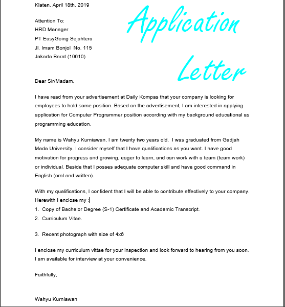 Detail Contoh Surat Lamaran Kerja Bahasa Inggris Job Vacancy Nomer 37
