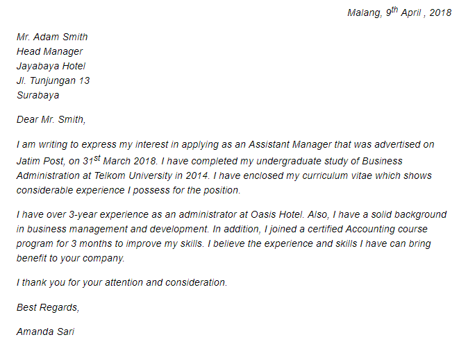 Detail Contoh Surat Lamaran Kerja Bahasa Inggris Singkat Nomer 16