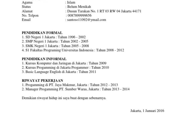 Detail Contoh Surat Lamaran Kerja Beserta Daftar Riwayat Hidup Nomer 26