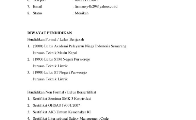 Detail Contoh Surat Lamaran Kerja Beserta Daftar Riwayat Hidup Nomer 43