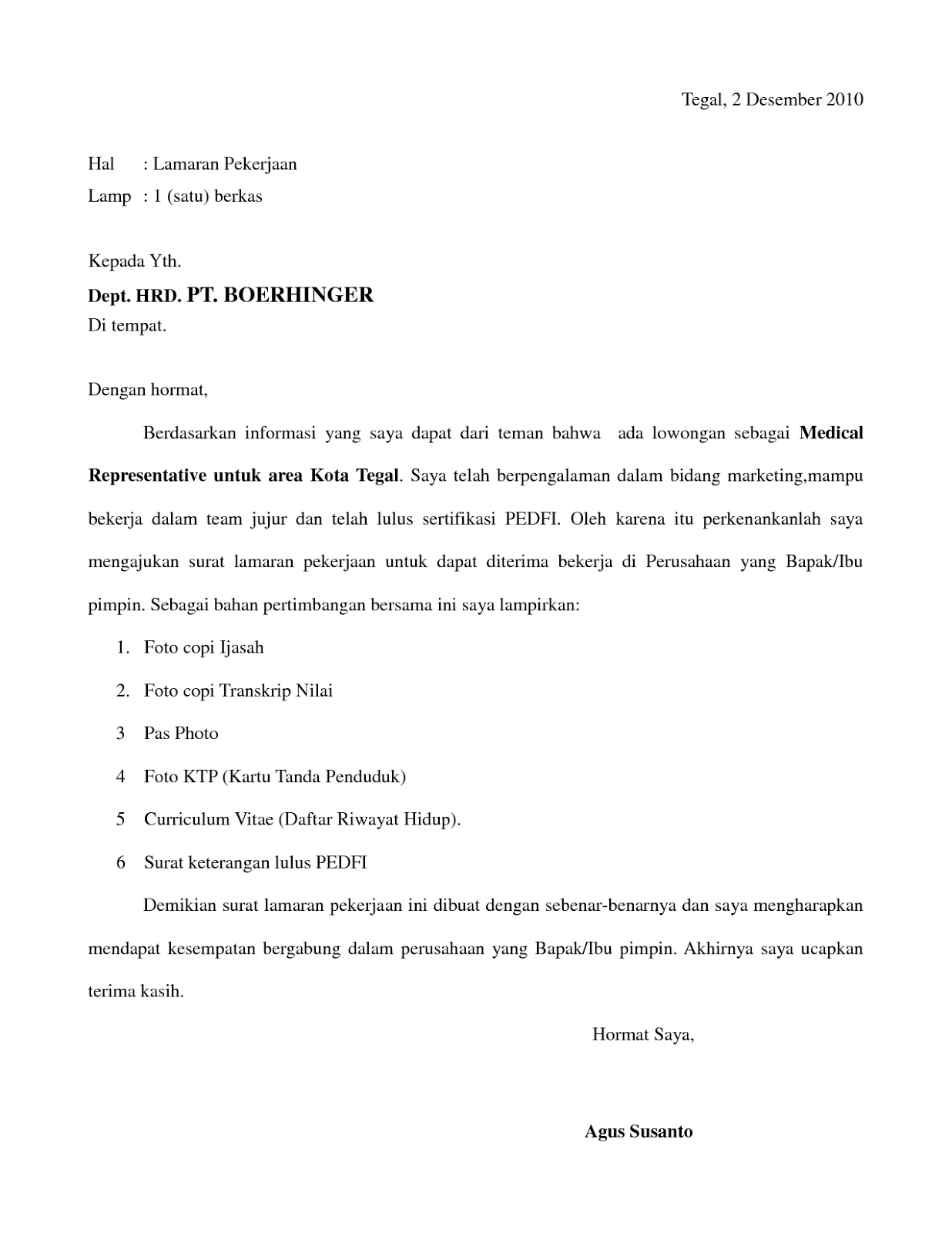 Contoh Surat Lamaran Kerja Beserta Iklannya - KibrisPDR