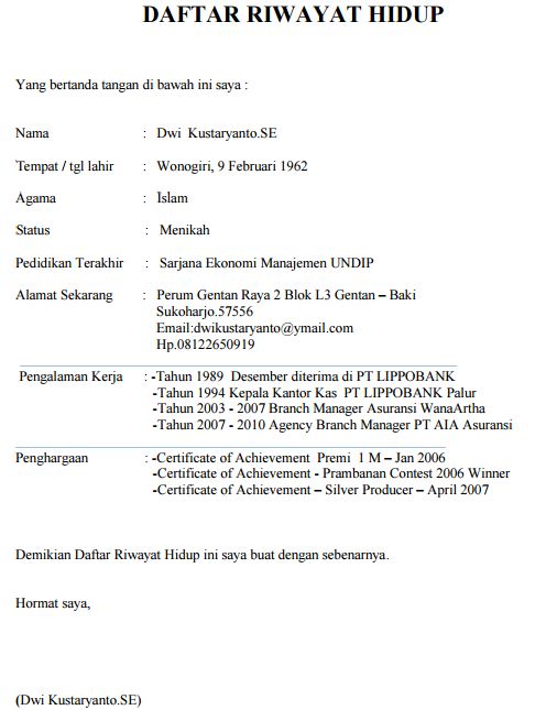 Detail Contoh Surat Lamaran Kerja Beserta Riwayat Hidup Nomer 7