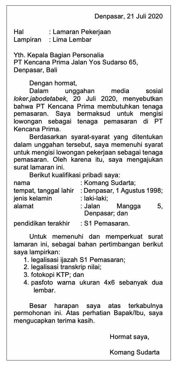 Detail Contoh Surat Lamaran Kerja Beserta Sistematikanya Nomer 2