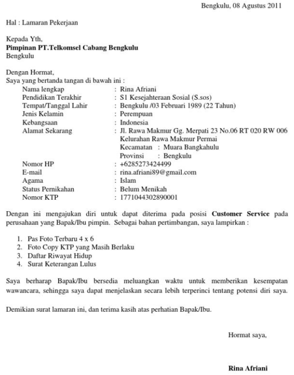 Detail Contoh Surat Lamaran Kerja Customer Service Dalam Bahasa Inggris Nomer 18