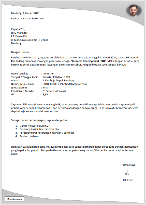 Detail Contoh Surat Lamaran Kerja Dalam Bahasa Inggris Berdasarkan Iklan Nomer 27