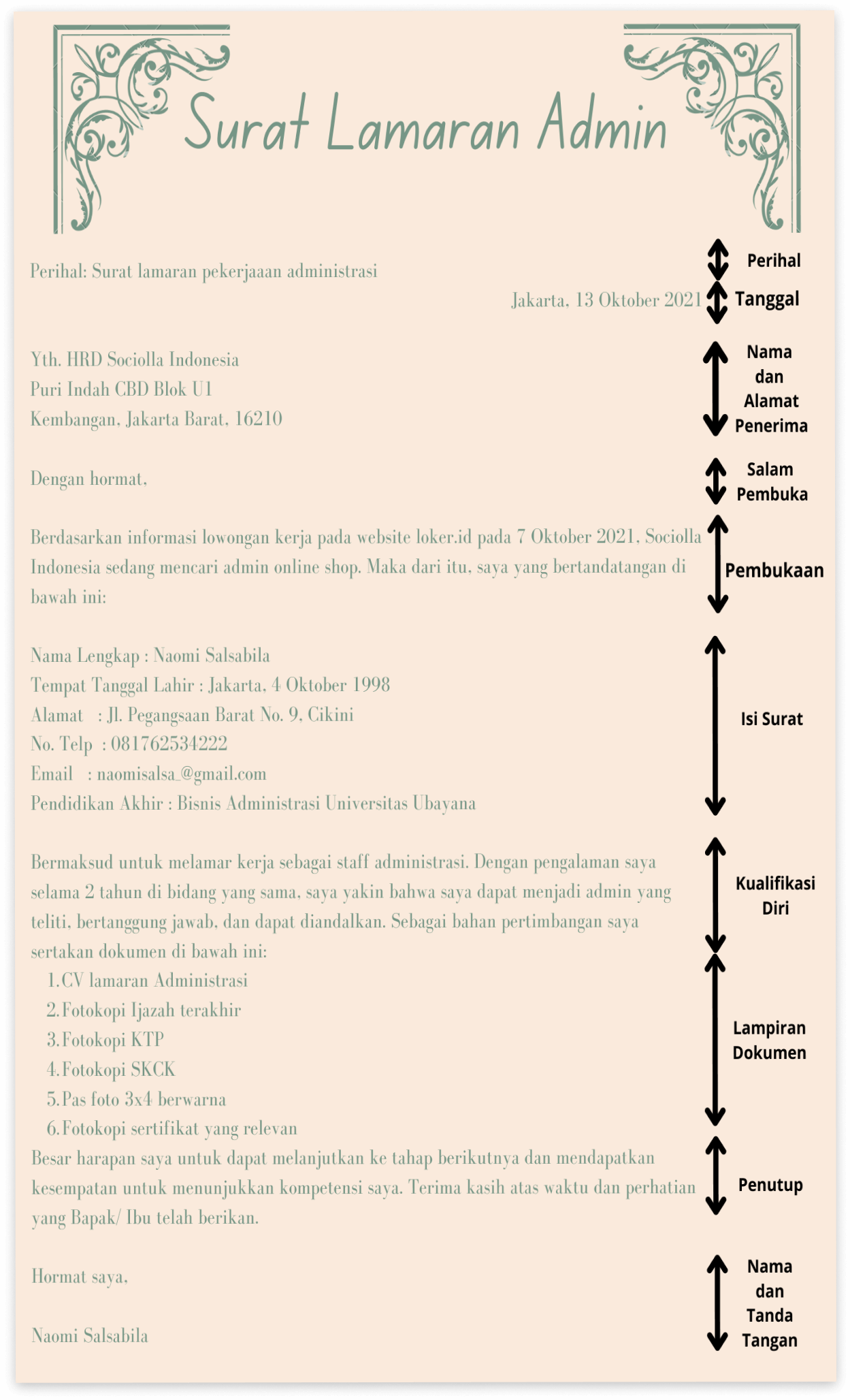 Detail Contoh Surat Lamaran Kerja Untuk Bagian Administrasi Nomer 12