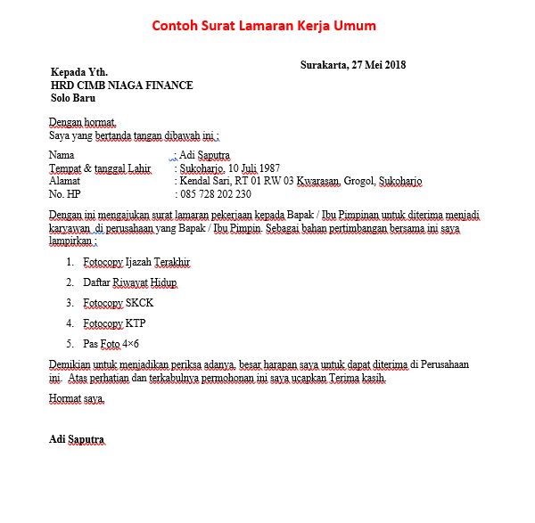 Detail Contoh Surat Lamaran Kerja Untuk Hrd Nomer 32