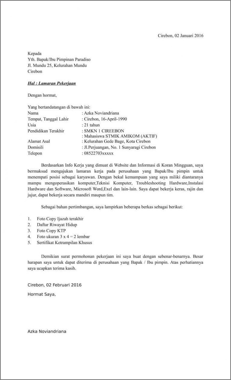 Detail Contoh Surat Lamaran Kerja Untuk Mahasiswa Nomer 2