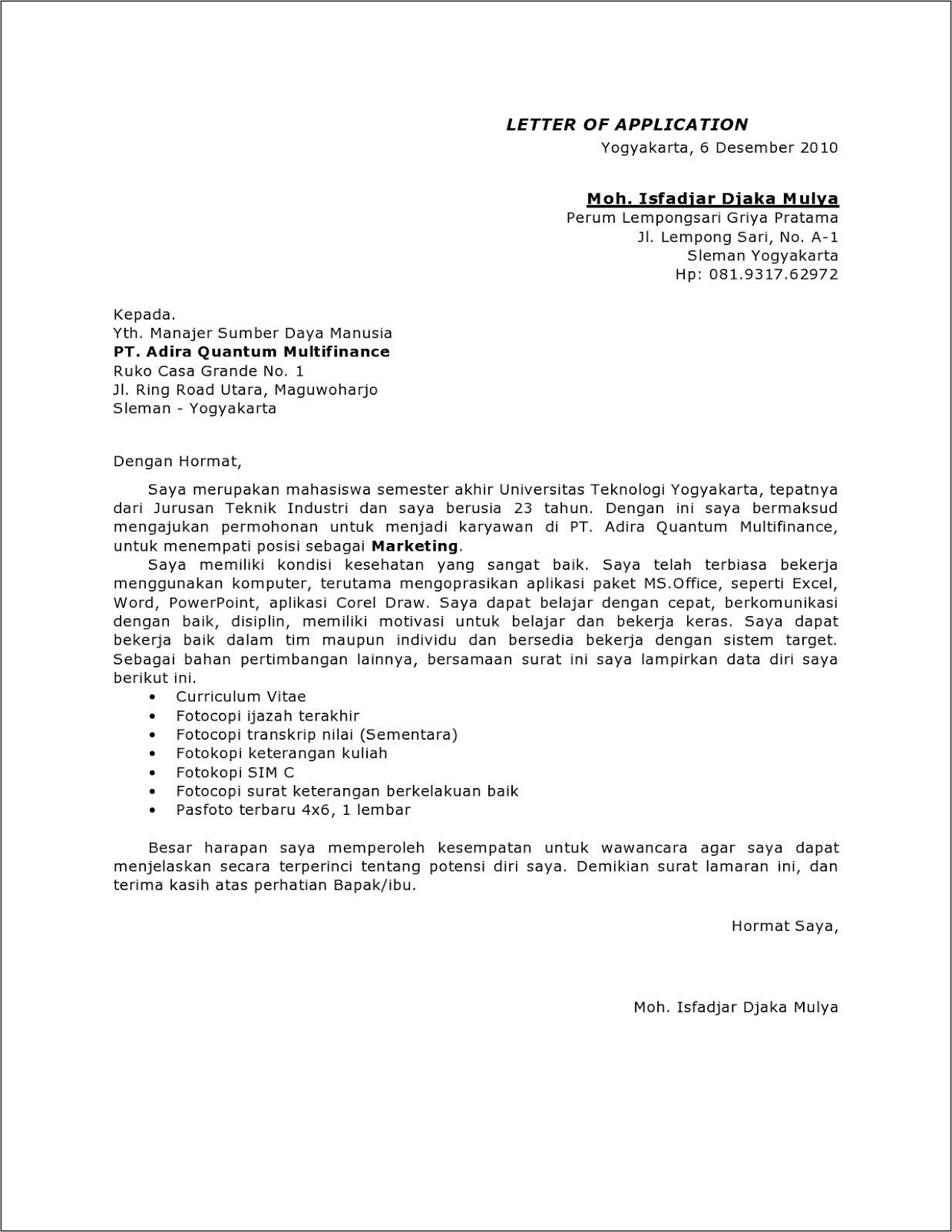 Detail Contoh Surat Lamaran Kerja Untuk Part Time Nomer 17