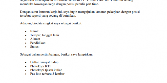 Detail Contoh Surat Lamaran Kerja Untuk Part Time Nomer 44