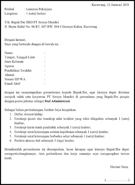 Detail Contoh Surat Lamaran Kerja Untuk Posisi Administrasi Nomer 8