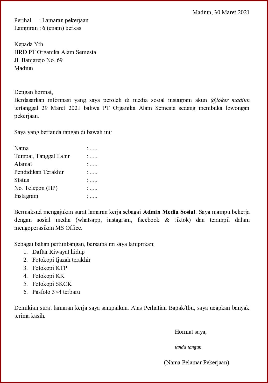 Detail Contoh Surat Lamaran Pekerjaan Berdasarkan Iklan Dari Media Online Nomer 16