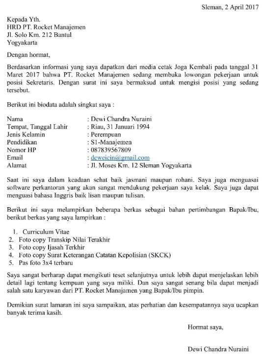 Detail Contoh Surat Lamaran Pekerjaan Berdasarkan Iklan Dari Media Online Nomer 19