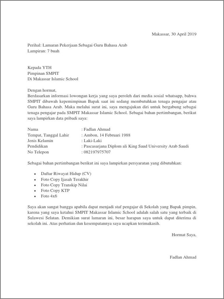 Detail Contoh Surat Lamaran Pekerjaan Pelajaran Bahasa Indonesia Nomer 25