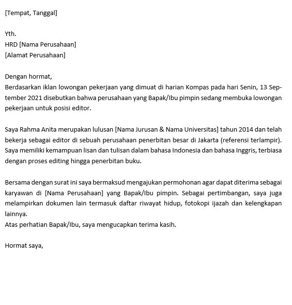 Detail Contoh Surat Lamaran Pekerjaan Pelajaran Bahasa Indonesia Nomer 29