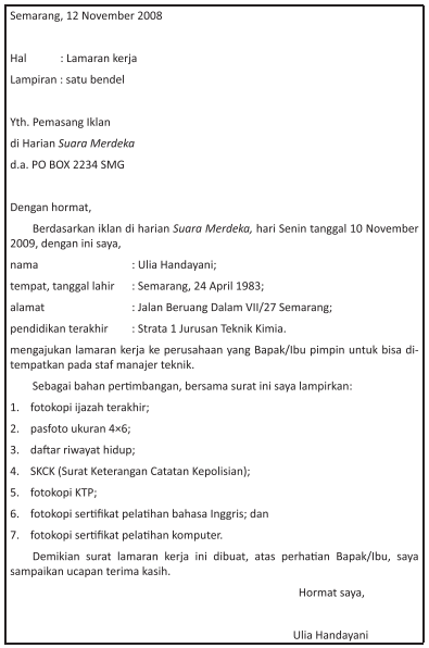 Detail Contoh Surat Lamaran Pekerjaan Pelajaran Bahasa Indonesia Nomer 5