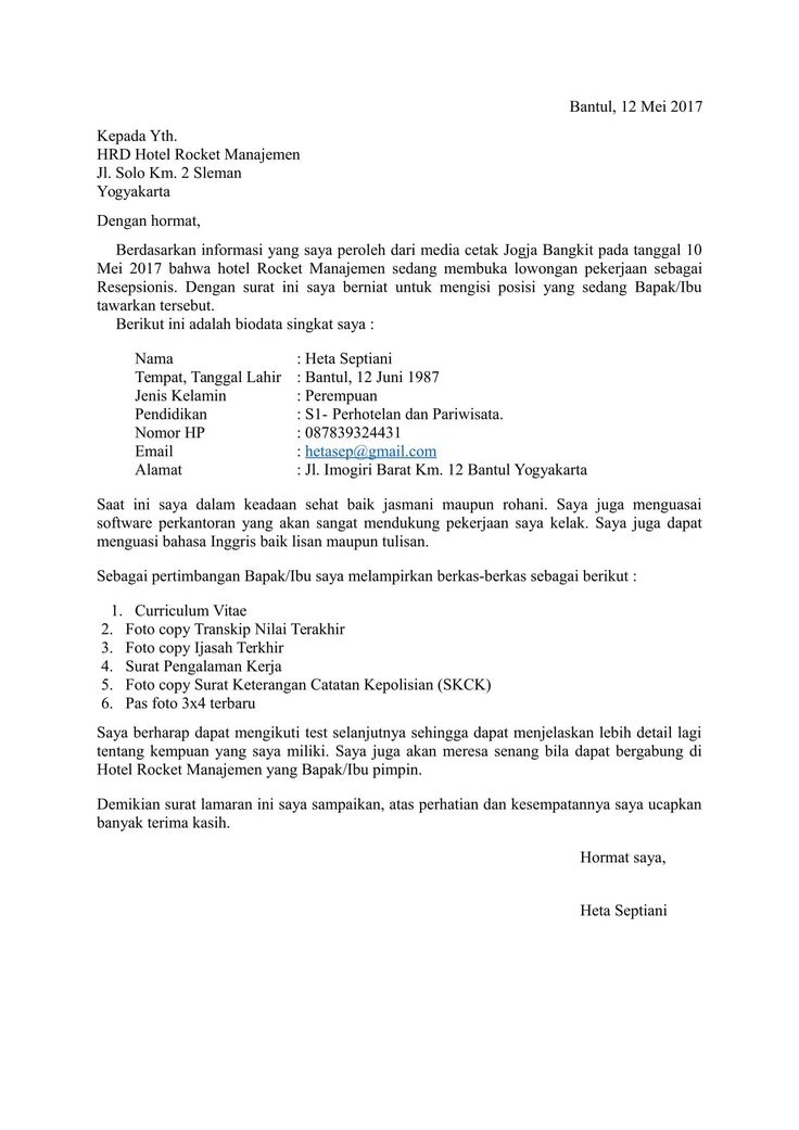 Detail Contoh Surat Lamaran Pekerjaan Pelajaran Bahasa Indonesia Nomer 8