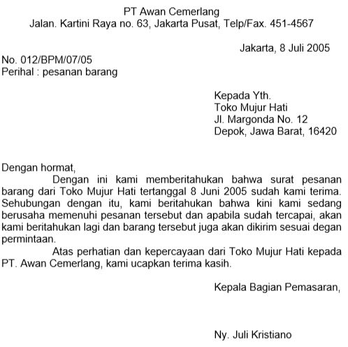 Detail Contoh Surat Niaga Bahasa Indonesia Nomer 9