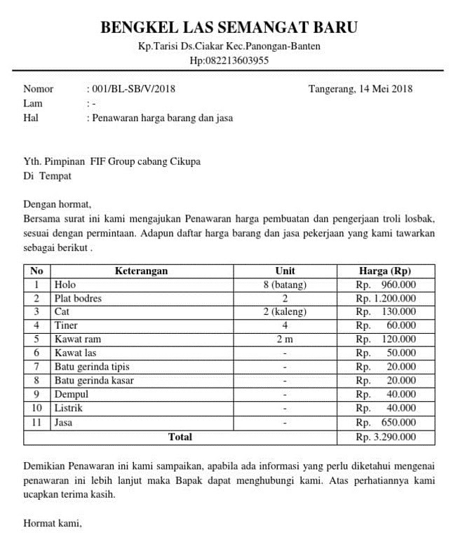 Detail Contoh Surat Penawaran Harga Jasa Nomer 24