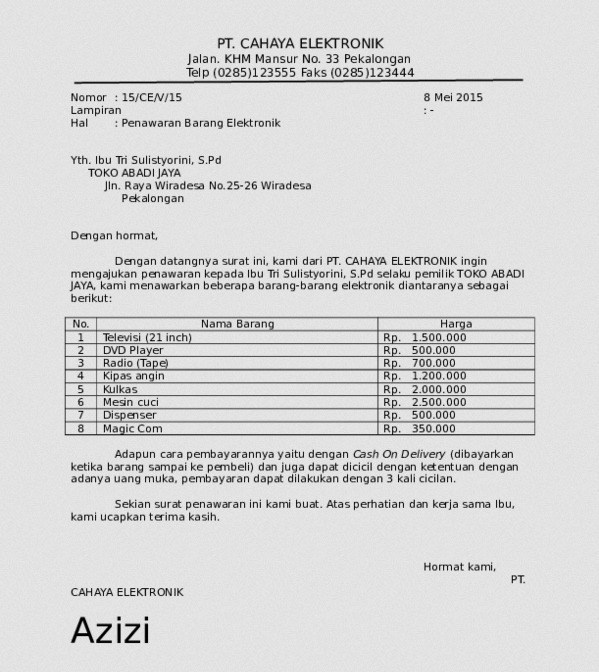 Detail Contoh Surat Penawaran Harga Percetakan Nomer 11