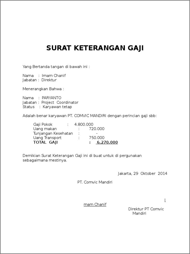 Detail Contoh Surat Pendapatan Gaji Nomer 34