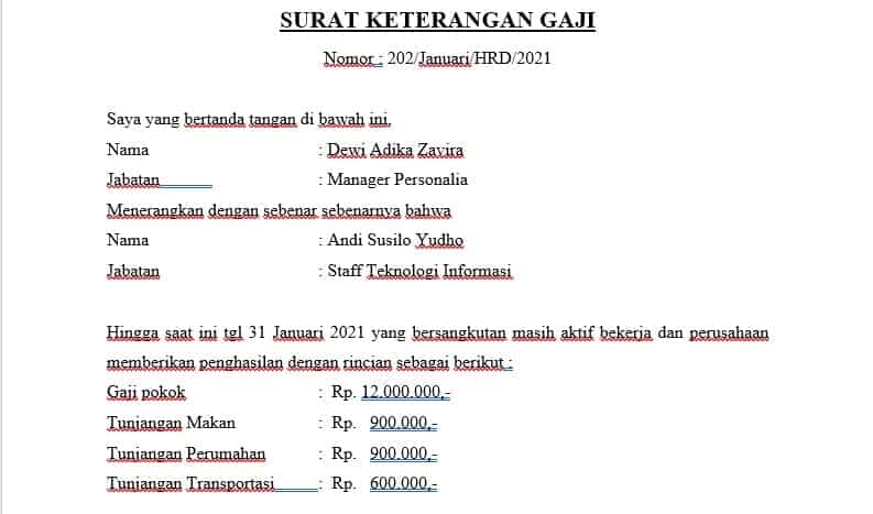 Detail Contoh Surat Pendapatan Gaji Nomer 8