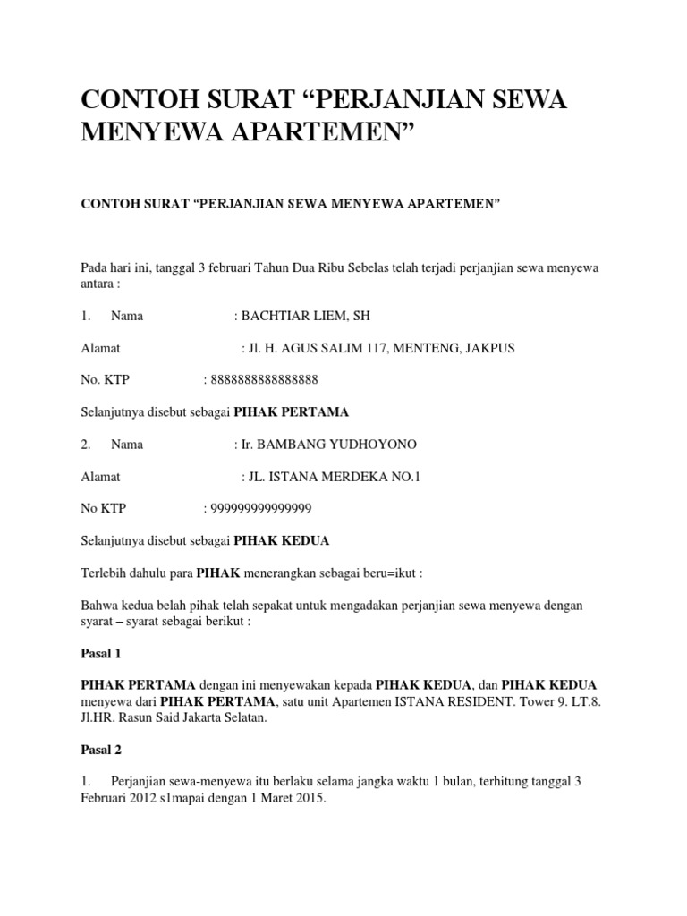 Detail Contoh Surat Perjanjian Jual Beli Apartemen Nomer 16