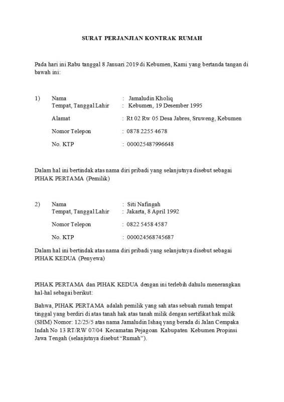 Detail Contoh Surat Perjanjian Kontrak Rumah Beserta Isinya Nomer 7