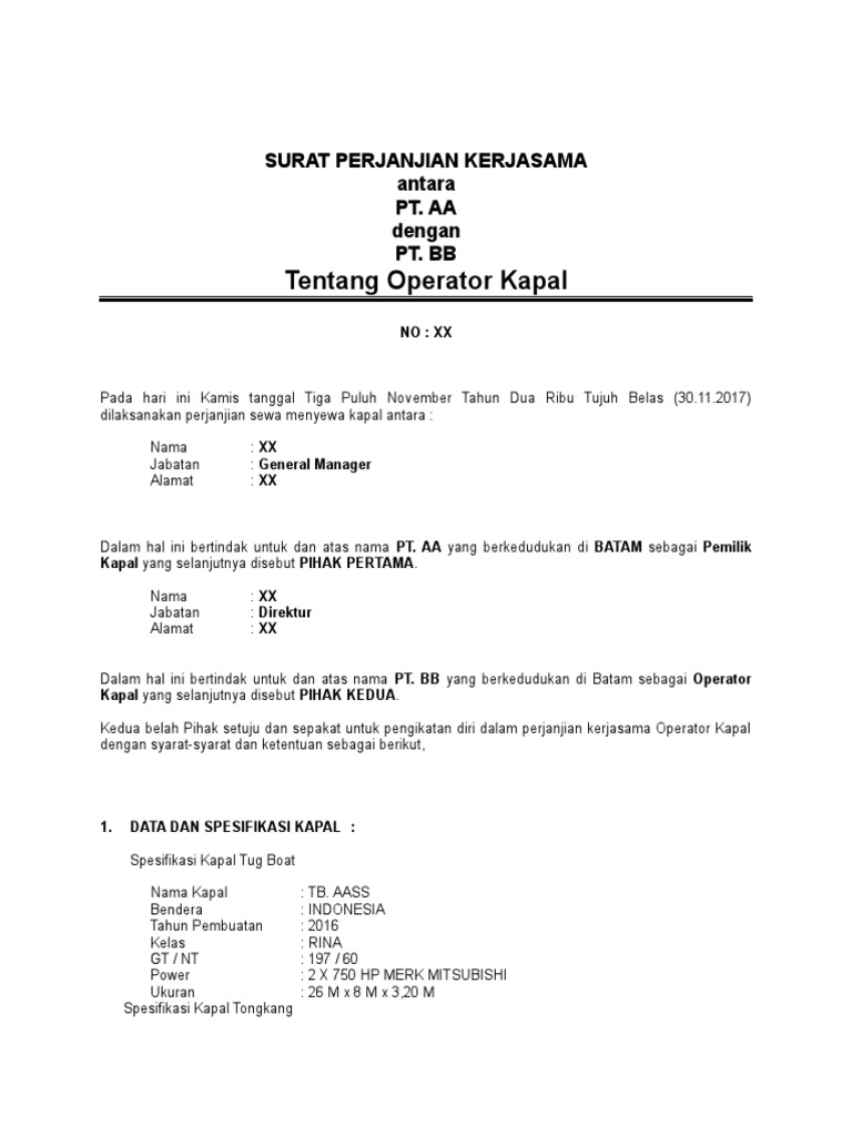 Detail Contoh Surat Perjanjian Sewa Kapal Nomer 8