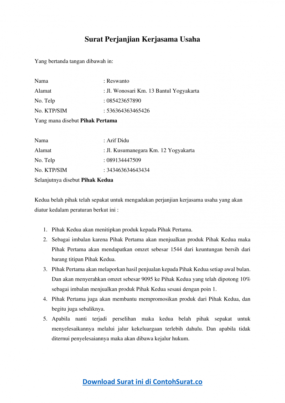 Detail Contoh Surat Perjanjian Usaha Penyewaan Buku Nomer 5