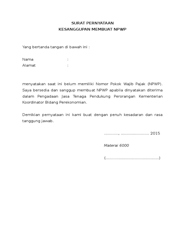 Contoh Surat Pernyataan Untuk Npwp - KibrisPDR