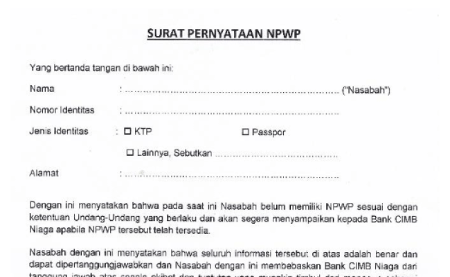 Detail Contoh Surat Pernyataan Untuk Npwp Nomer 23