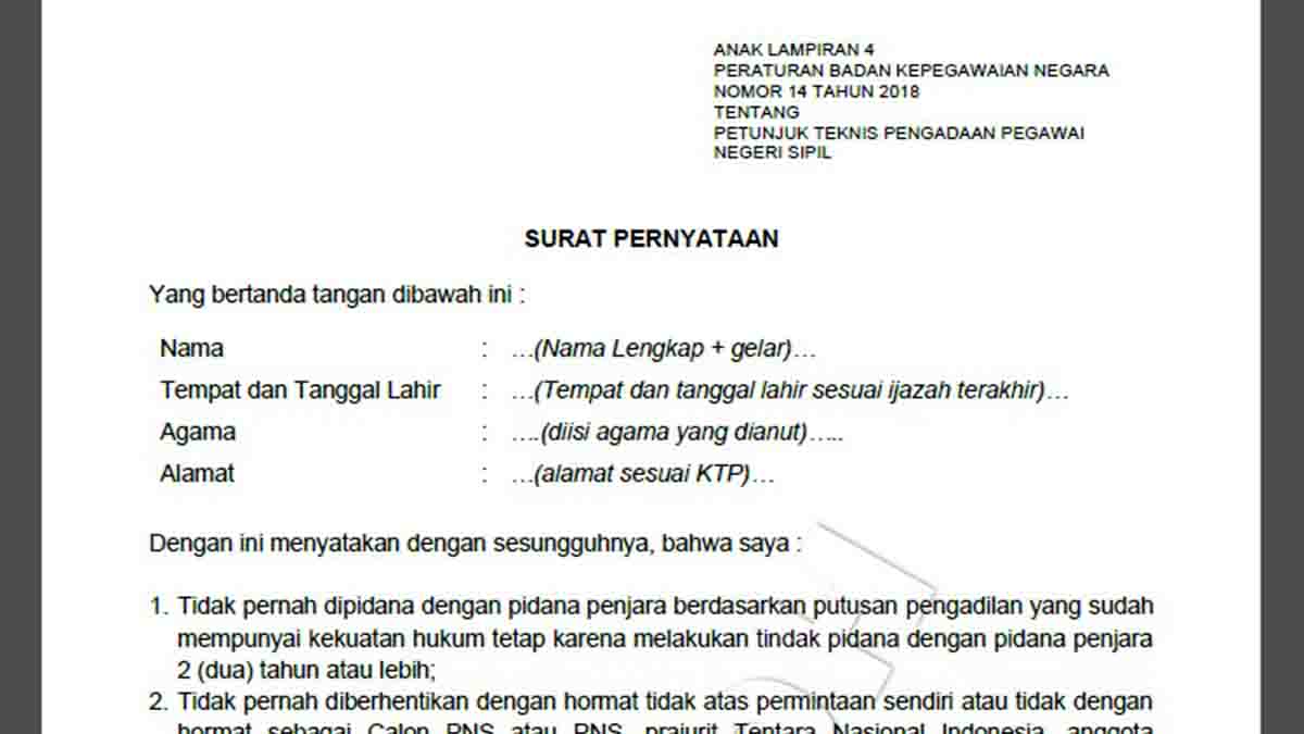 Detail Contoh Surat Pernyataan Untuk Pendaftaran Cpns Nomer 12