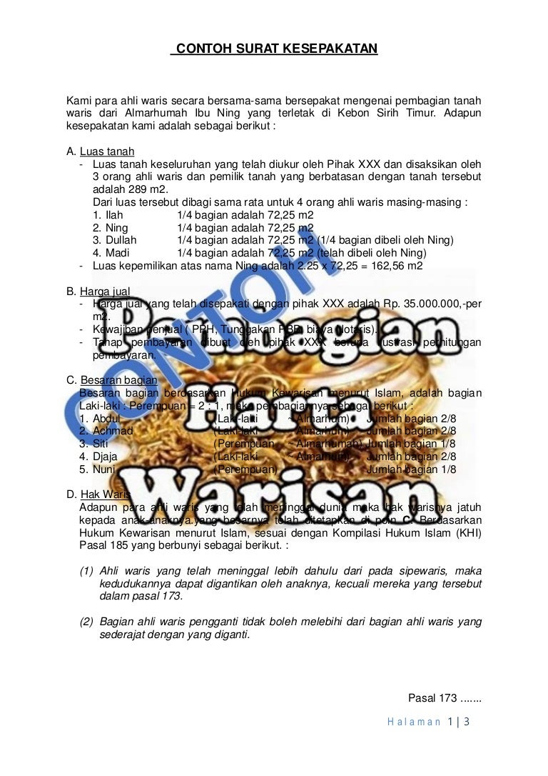 Detail Contoh Surat Persetujuan Ahli Waris Tanah Nomer 35