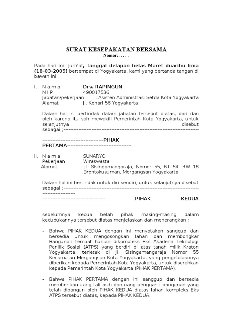 Detail Contoh Surat Persetujuan Bersama Nomer 3