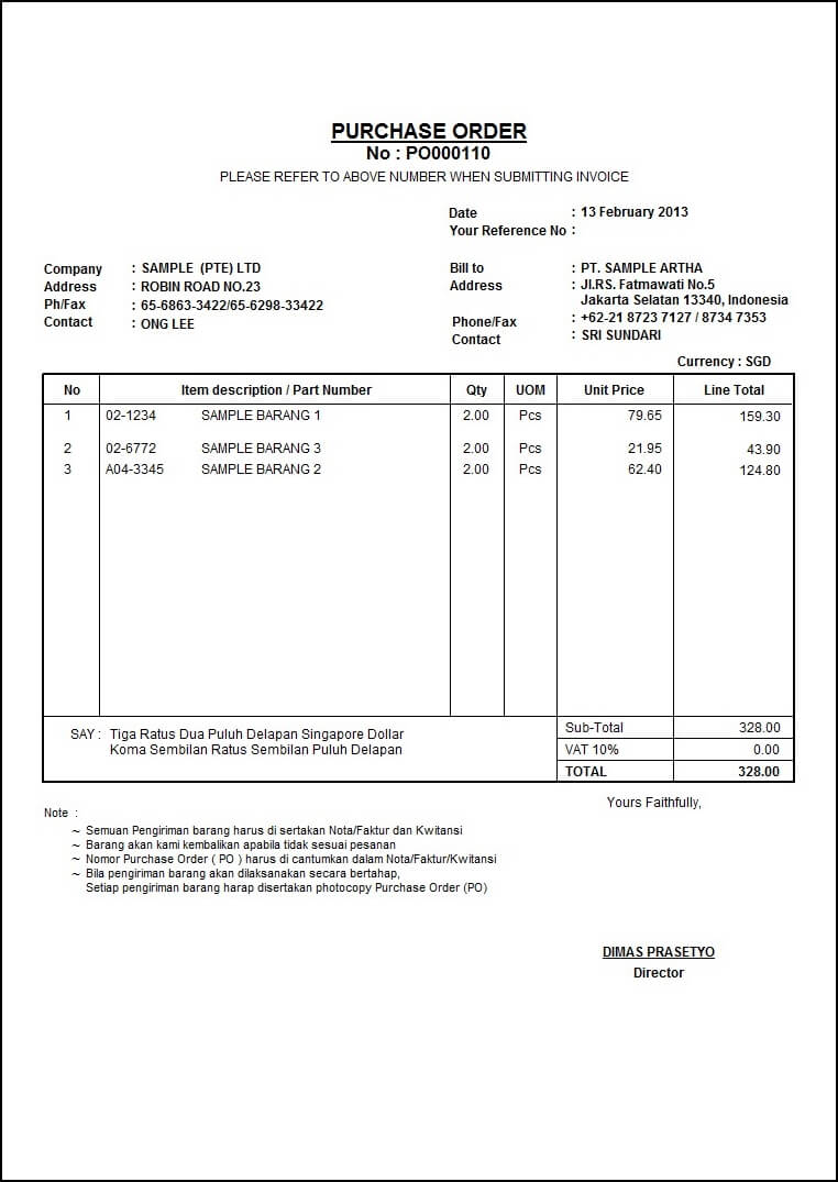 Detail Contoh Surat Purchase Order Dalam Bahasa Indonesia Excel Nomer 6