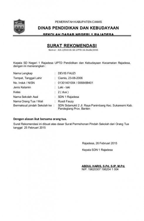 Detail Contoh Surat Rekomendasi Kepala Sekolah Untuk Kuliah Nomer 4