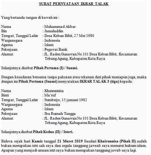 Contoh Surat Talak Untuk Istri - KibrisPDR