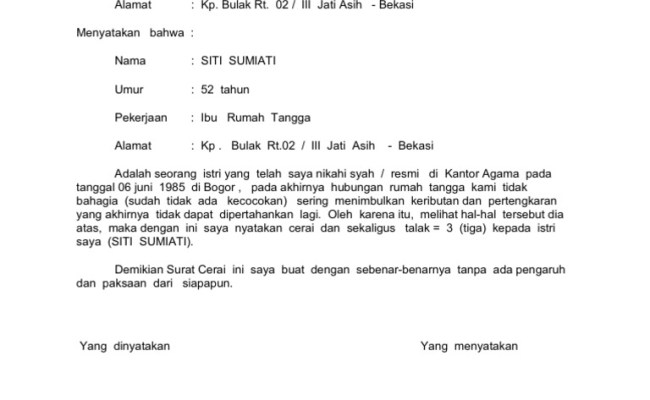 Detail Contoh Surat Talak Untuk Istri Nomer 13