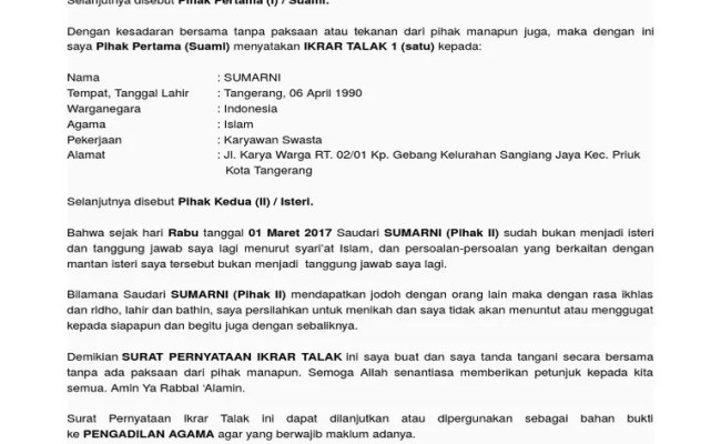 Detail Contoh Surat Talak Untuk Istri Nomer 24