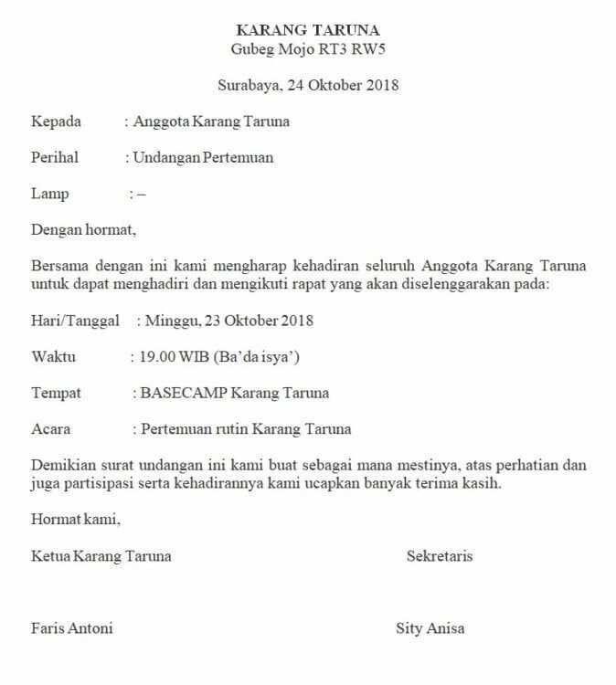 Detail Contoh Surat Tidak Resmi Dalam Bahasa Indonesia Nomer 25