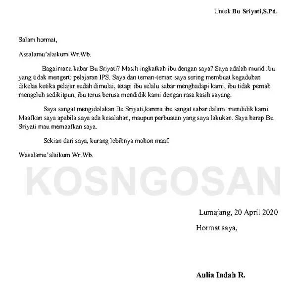 Detail Contoh Surat Tidak Resmi Dalam Bahasa Indonesia Nomer 36