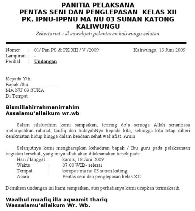 Detail Contoh Surat Undangan Acara Pentas Seni Nomer 42