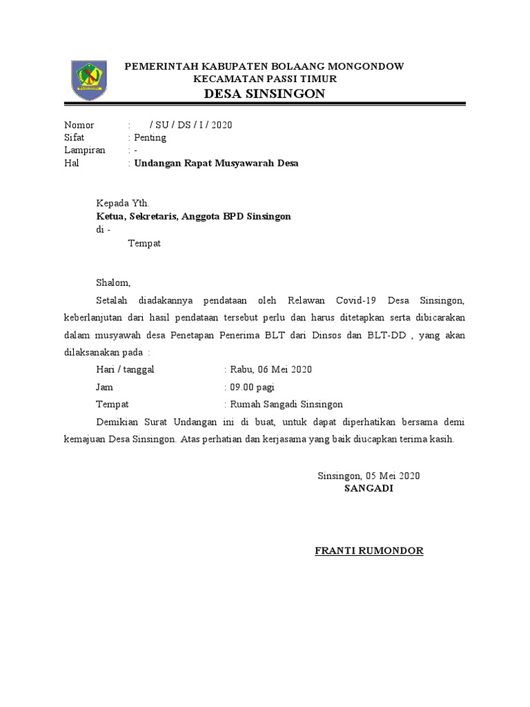 Detail Contoh Surat Undangan Rapat Desa Nomer 11