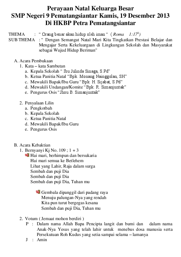 Detail Contoh Susunan Acara Perayaan Natal Nomer 14