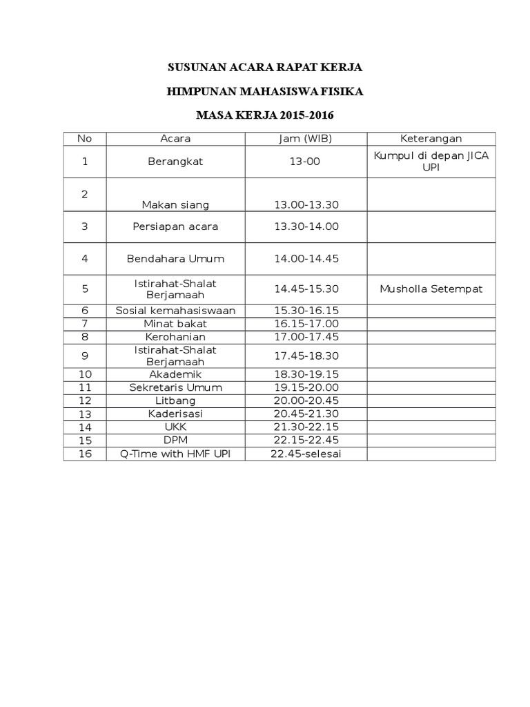 Detail Contoh Susunan Acara Rapat Kerja Nomer 11