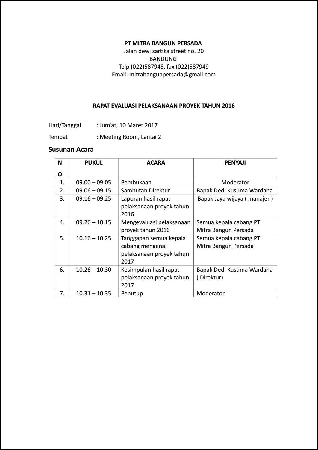 Detail Contoh Susunan Acara Rapat Perusahaan Nomer 7