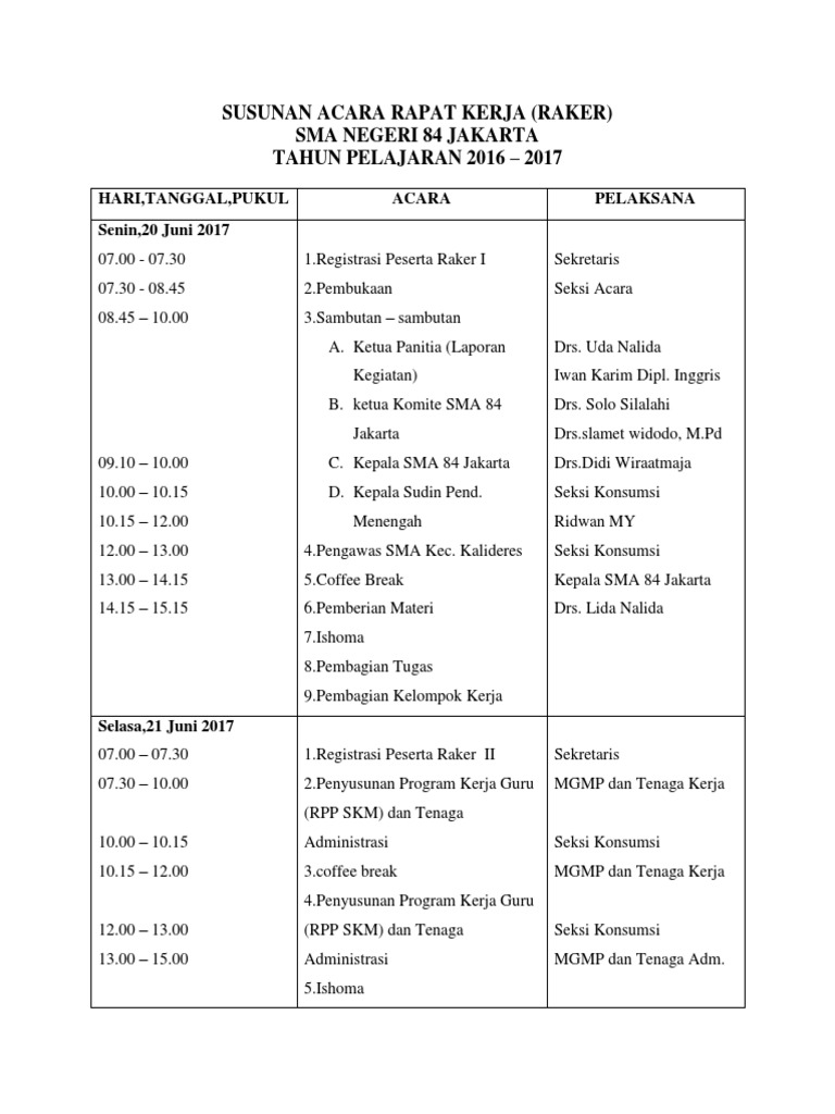 Detail Contoh Susunan Acara Rapat Sekolah Nomer 2