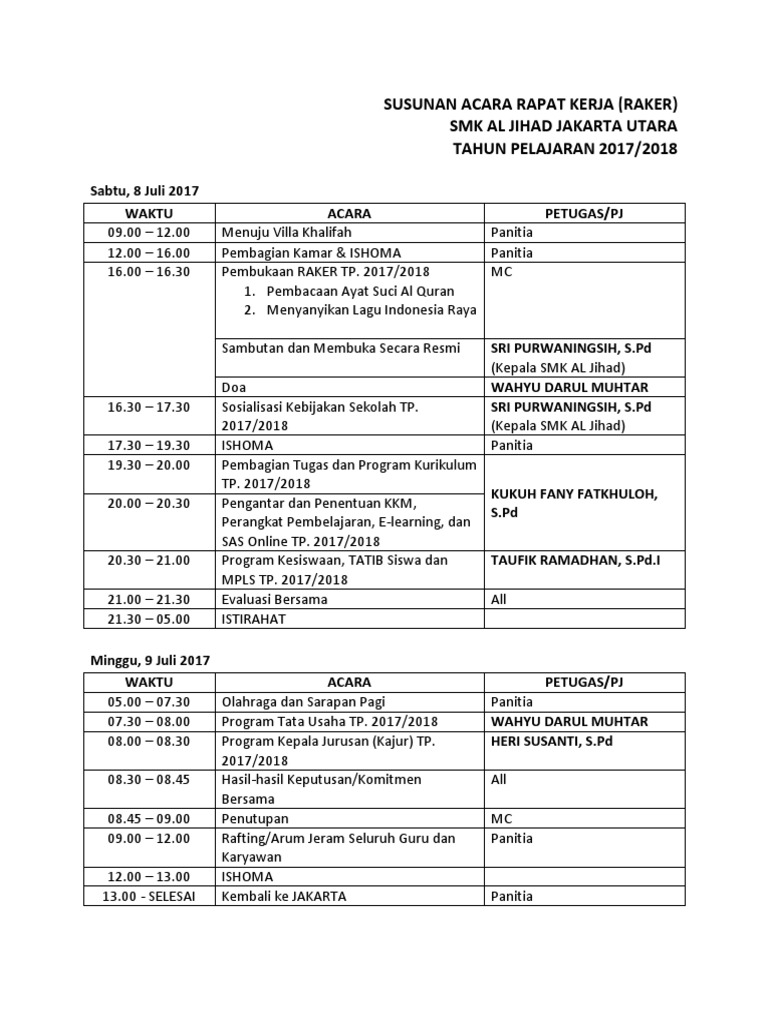 Detail Contoh Susunan Acara Rapat Sekolah Nomer 6
